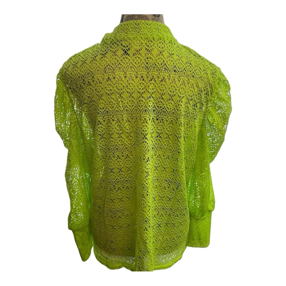 Full Circle Trends Vibrant Neon Green Lace Blouse - Picture 2 of 5